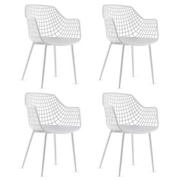 Costway Modern Dining Chair Set of 4 Plastic Shell Hollow withMetal Legs for Living Room