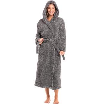 ADR Women's Fuzzy Plush Fleece Bathrobe with Hood, Soft Warm Hooded Lounge Robe