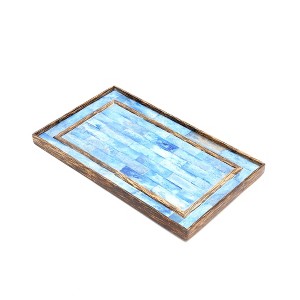 Gulches Blue Rectangle Wood and Bone Inlay 12 Inch Decorative Bowls 1 Pack - 1 of 4