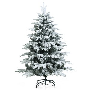 Tangkula Snow Flocked Christmas Tree, Pre-lit Artificial Xmas Tree w/ LED Lights & PE & PVC Branch Tips - 1 of 4