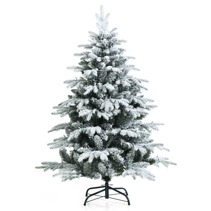 Tangkula Snow Flocked Christmas Tree, Pre-lit Artificial Xmas Tree w/ LED Lights & PE & PVC Branch Tips, 1 of 13