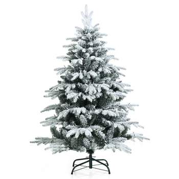 Tangkula Snow Flocked Christmas Tree, Pre-lit Artificial Xmas Tree w/ LED Lights & PE & PVC Branch Tips