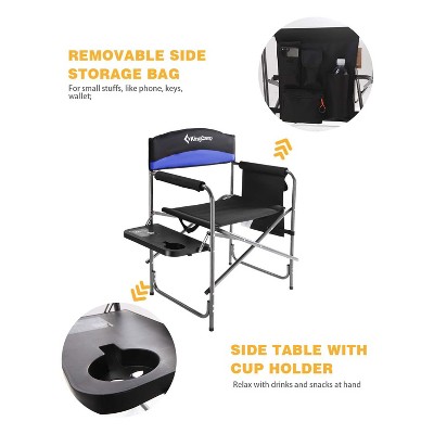 KingCamp Black and Blue Steel Padded Folding Camping Chair with Side Table