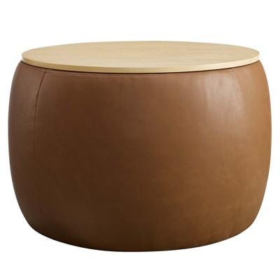 Modway Perla Round Vegan Leather Storage Ottoman