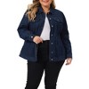 Agnes Orinda Women's Plus Size Classic Denim Washed Front Long Sleeve Casual Jean Jackets - 2 of 4