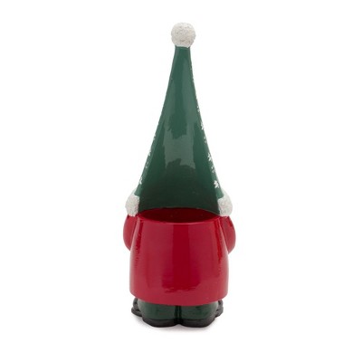 Nordic Red and Green Resin Gnome Figurines with Presents