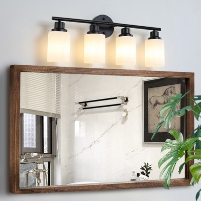 24" Modern 4 Light Vanity Bathroom Mirror Light, Frosted White Glass with Black Iron Frame