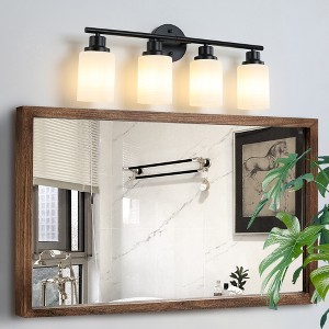 24" Modern 4 Light Vanity Bathroom Mirror Light, Frosted White Glass with Black Iron Frame - 1 of 1