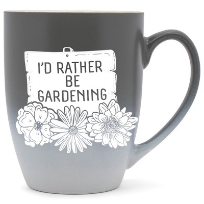 Elanze Designs I'D Rather Be Gardening Two Toned Ombre Matte Grey and White 12 ounce Ceramic Stoneware Coffee Cup Mug