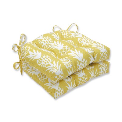 2pk Pineapple Reversible Chair Pads Yellow - Pillow Perfect
