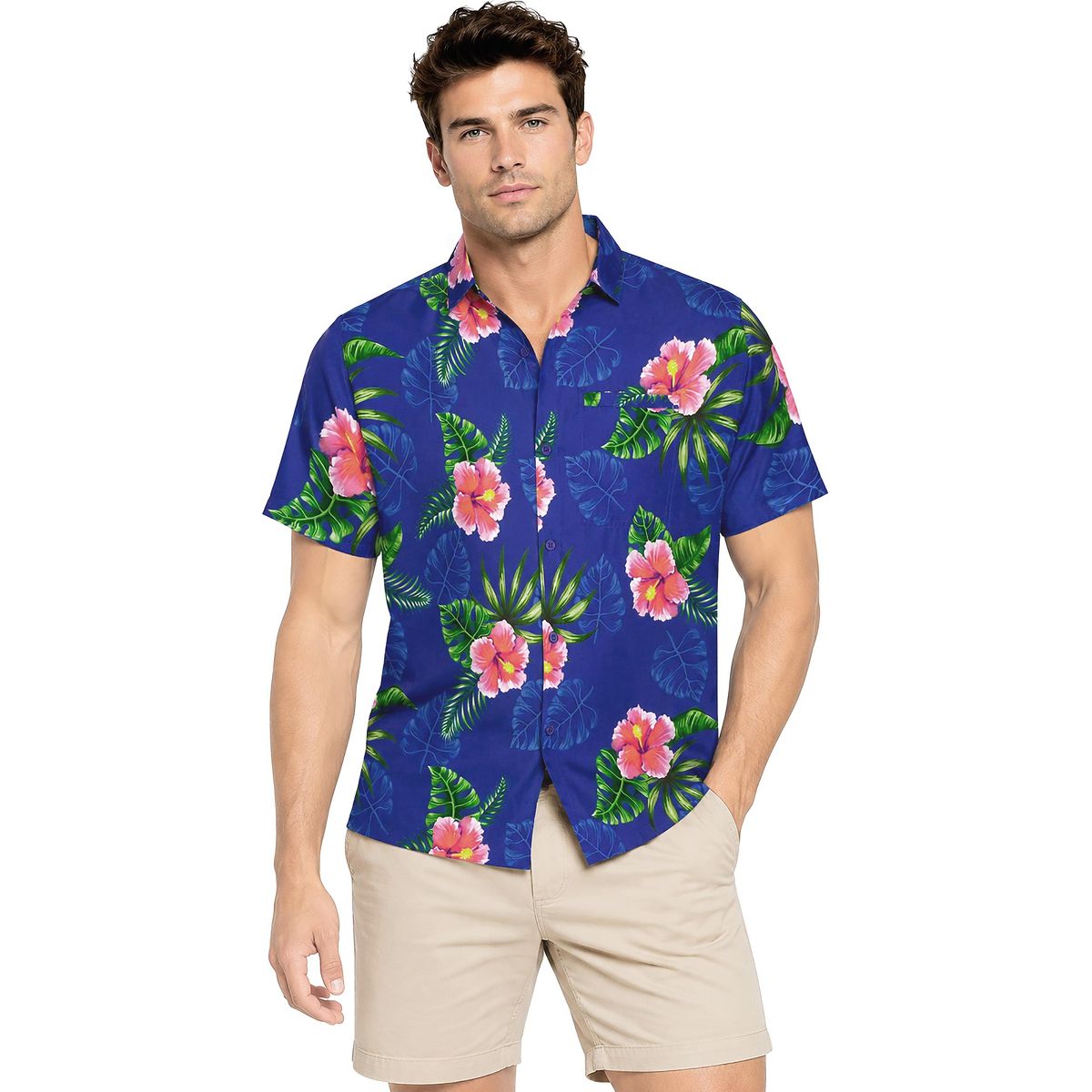 HAPPY BAY Mens Hawaiian Shirts Short Sleeve Button Down Shirt Floral Shirt Men Summer Beach Casual Vacation Tropical Shirts Funny XL Blue,Floral