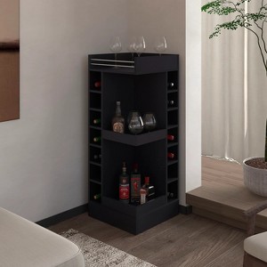 TIRAMISUBEST Black Corner Bar Cabinet with Wine Rack and Open Shelf - Black Mobile File Cabinet - 1 of 4
