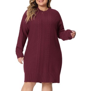 Agnes Orinda Women's Plus Size Knit Sweater Warm Long Sleeve Pullover Mini Dresses - 1 of 4