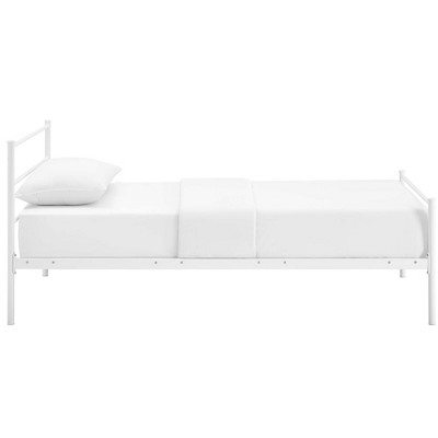 White Twin Metal Platform Bed Frame with Headboard