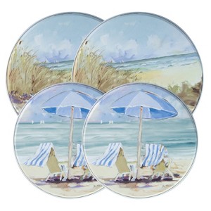 Range Kleen 4Pk Round Seaside Retreat Burner Kover Set by Jane Slivka: Multicolored Tin Decorative Accent, Tabletop Decor - 1 of 4