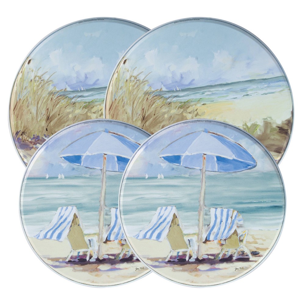 Photos - Other Decoration Range Kleen 4Pk Round Seaside Retreat Burner Kover Set by Jane Slivka: Multicolored Tin Decorative Accent, Tabletop Decor