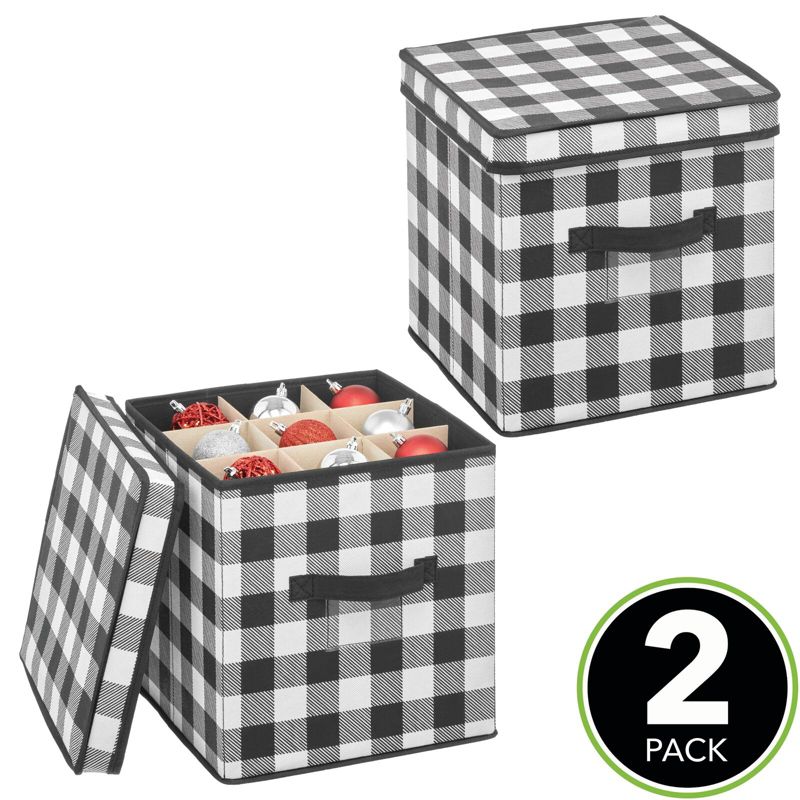 mDesign Square Gift-Wrap or Ornament Storage Box, Handles, 2 Pack, 2 of 9