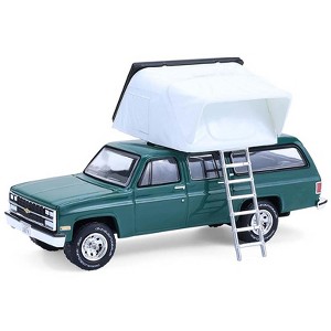 1990 Chevrolet Suburban Green with Modern Rooftop Camper "The Great Outdoors" Series 1/64 Scale Diecast Model Cars by Greenlight - 1 of 1