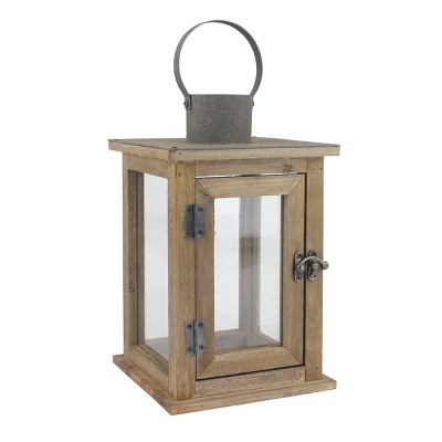 11.02" Stonebriar Rustic Wooden Candle Holder Lantern - CKK Home Decor