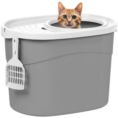 Photo 1 of IRIS USA Top Entry Cat Litter Box with Litter Catching Lid, Privacy Walls and Scoop, Cat Pan