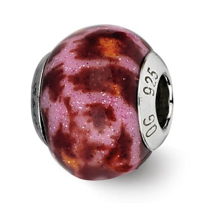 Black Bow Jewelry Pink/Brown, Glitter Overlay Glass & Sterling Silver Bead Charm, 15mm