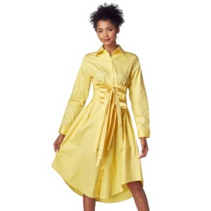 Slickblue Yellow Shirt Dress, Women’s Button Down with Adjustable Tie-Up Belt, Cotton, Sizes S-XL - 1 of 4