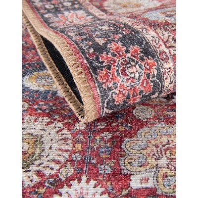 Vintage Red Chenille Floral Rectangular Area Rug 6' x 9'