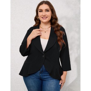 YESFASHION Plus Size Blazer for Women Open Front Cardigan Work Office Jacket Suit Blazer - 1 of 3