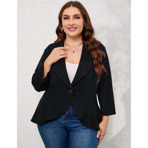 MISSKY Plus Size Blazer for Women Open Front Cardigan Work Office Jacket Suit Blazer - image 1 of 3