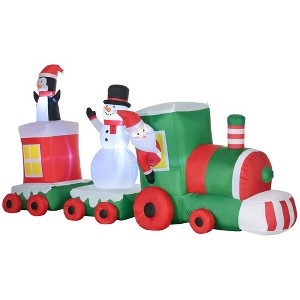 HOMCOM 11ft Christmas Inflatable Holiday Train with Santa, Snowman and Penguin, Outdoor Blow-Up Yard Decoration with LED Lights Display - 1 of 4