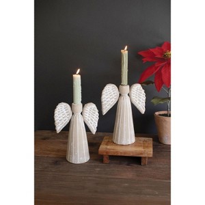 Clay Angel Taper Candle Holder – Grey and White Holiday Accent – 9.25"Tall by Kalalou - 1 of 3