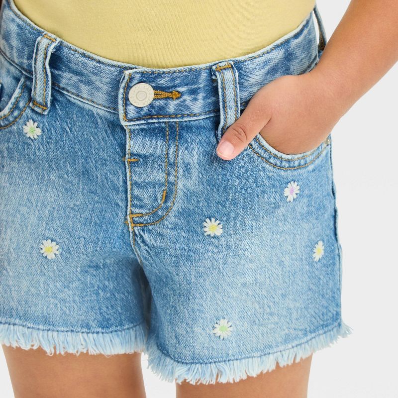 Toddler Girls' Daisy Embroidered Jean Shorts - Cat & Jack™ Blue, 5 of 9