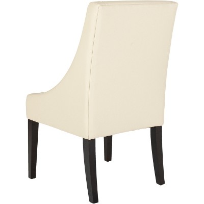 Cream Upholstered Leather Parsons Side Chair with Wood Legs