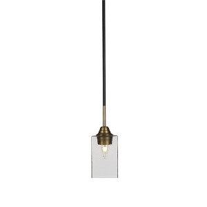 Toltec Lighting Paramount 1 - Light Pendant in  Matte Black/Brass with 4" Square Clear Bubble Shade - 1 of 1