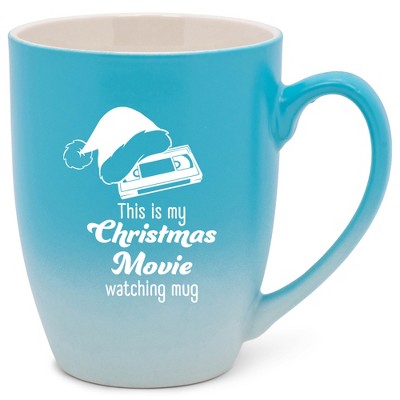 Elanze Designs This Is My Christmas Movie Watching Mug Two Toned Ombre Matte Teal and White 12 ounce Ceramic Stoneware Coffee Cup Mug
