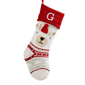 Personalization Mall Winter Polar Bear Embroidered Initial Knit Christmas Stocking - 1 of 4