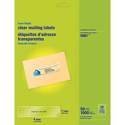HITOUCH BUSINESS SERVICES Laser/Inkjet Address Labels 1" x 4" Clear 20 Labels/Sheet 50 Sheets/BX