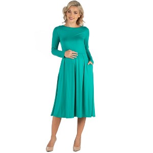Maternity Midi Length Fit N Flare Pocket Dress - 24seven Comfort Apparel™ - 1 of 4