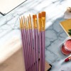 Unique Bargains Paint Brush Setfor Watercolor Nylon Bristles with Aluminum Ferrule and Wood Shaft 10 Pcs - 2 of 3