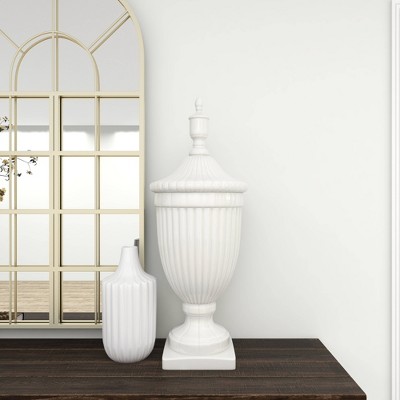 32" White Ceramic Tall Fluted Decorative Urn