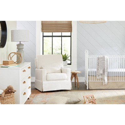 Cream Eco-Weave Swivel Glider Chair with Wood Base