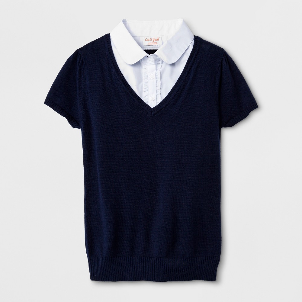 petiteGirls' Short Sleeve Uniform Pullover Sweater - Cat & Jack Navy/White XS, Blue/White was $12.99 now $9.09 (30.0% off)