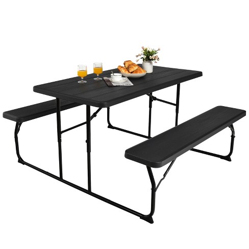 Costway Picnic Table Bench Set Outdoor Backyard Patio Garden Party Dining  All Weather Black 