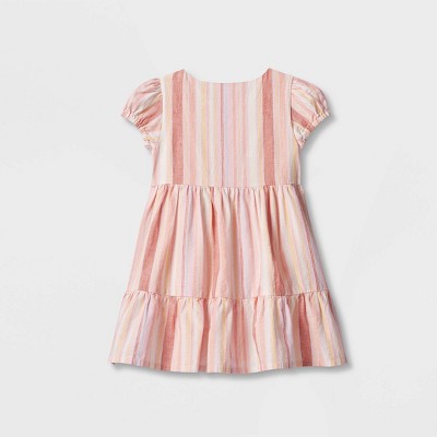 OshKosh B'Gosh Girls 100% pink cotton two-tier Dress short sleeve 7 sizes BNWT 