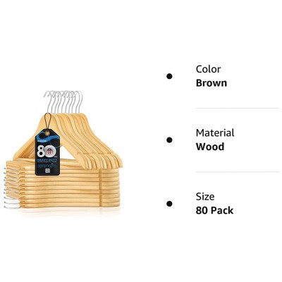 Natural Wood Heavy Duty Suit Hangers with Chrome Hooks, 80 Pieces