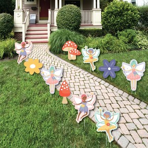 Big Dot of Happiness Let's Be Fairies - Flowers and Mushrooms Lawn Decorations - Outdoor Fairy Garden Birthday Party Yard Decorations - 10 Piece - 1 of 4