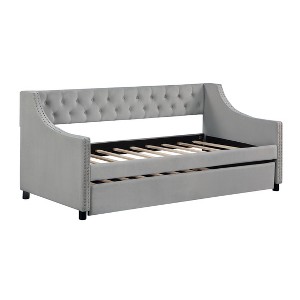 Daybed with Trundle Polyester Tufted Sofa Bed, with Button and Copper Nail on Arms,full Size Gray. - 1 of 1