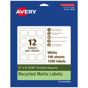 Avery Recycled Matte White Labels,  2" x 2-3/16" Arched Square - 1 of 4