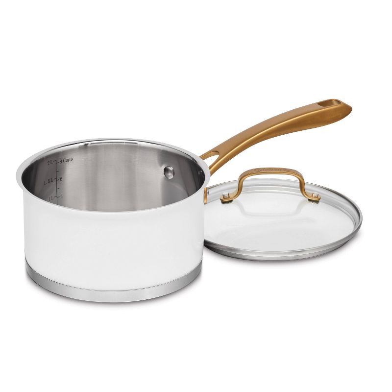 Cuisinart Classic 2.5qt Stainless Steel Saucepan with Cover and Brushed Gold Handles Matte White, 4 of 6