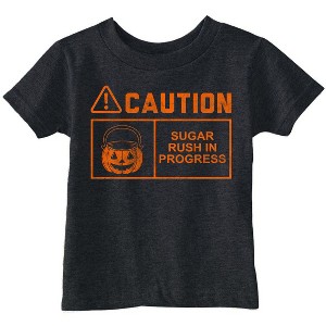 Toddler Funny T Shirts Caution Sugar Rush In Progress Sarcastic Halloween Graphic Novelty Tee For Young Kids - Crazy Dog Toddler T Shirt For Halloween - 1 of 4